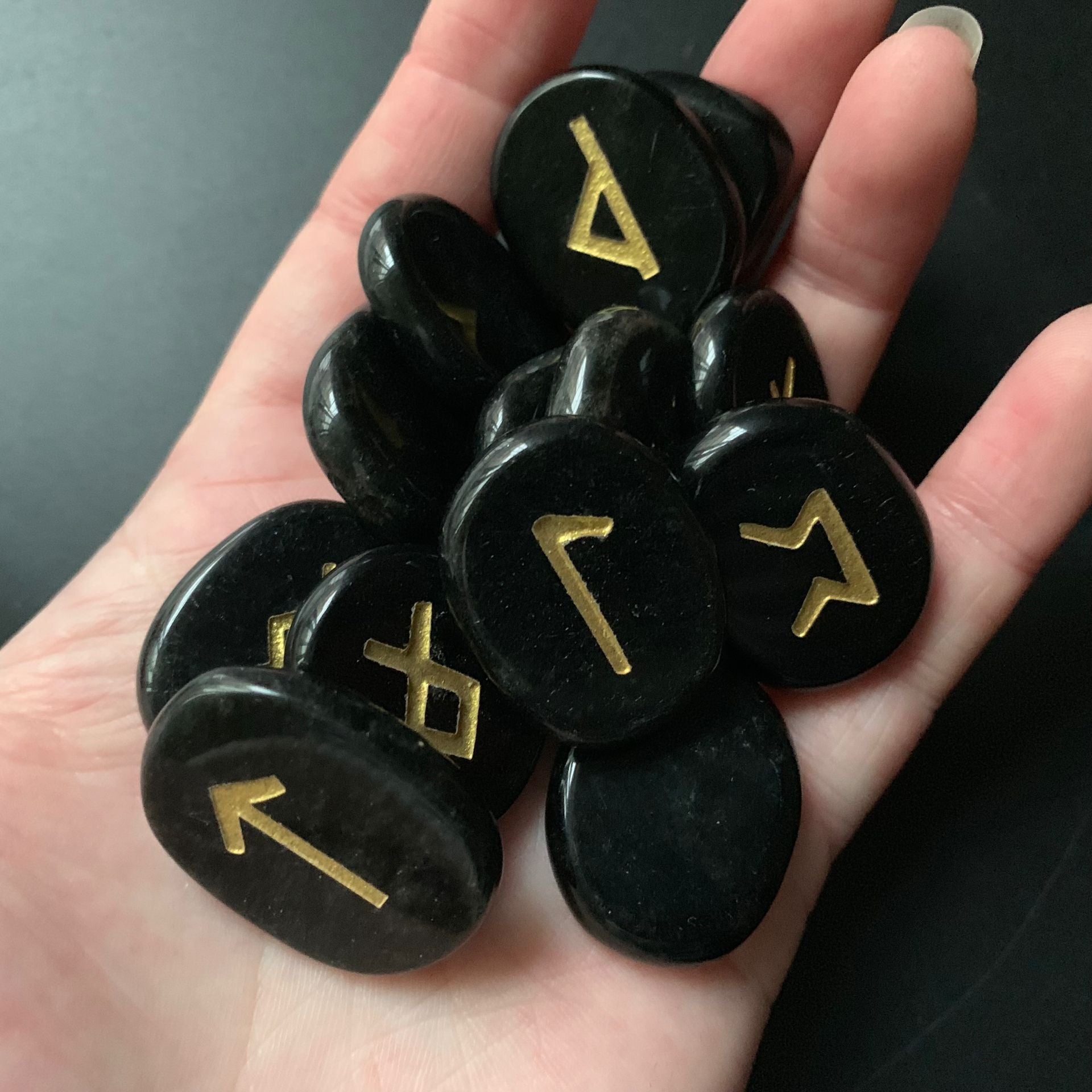 Natural Black Obsidian Rune Stones Set - 25 pcs