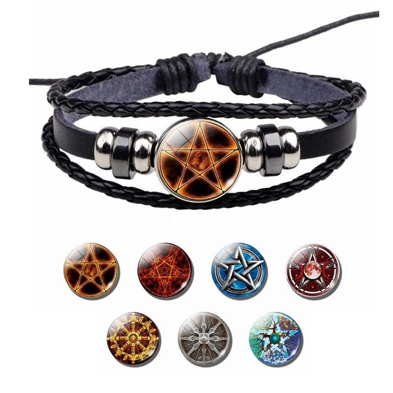 Pentagram Star bracelet with leather wrap