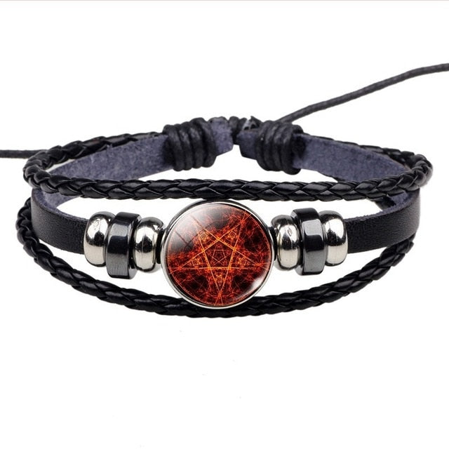 Pentagram Star bracelet with leather wrap