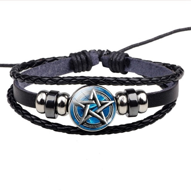 Pentagram Star bracelet with leather wrap