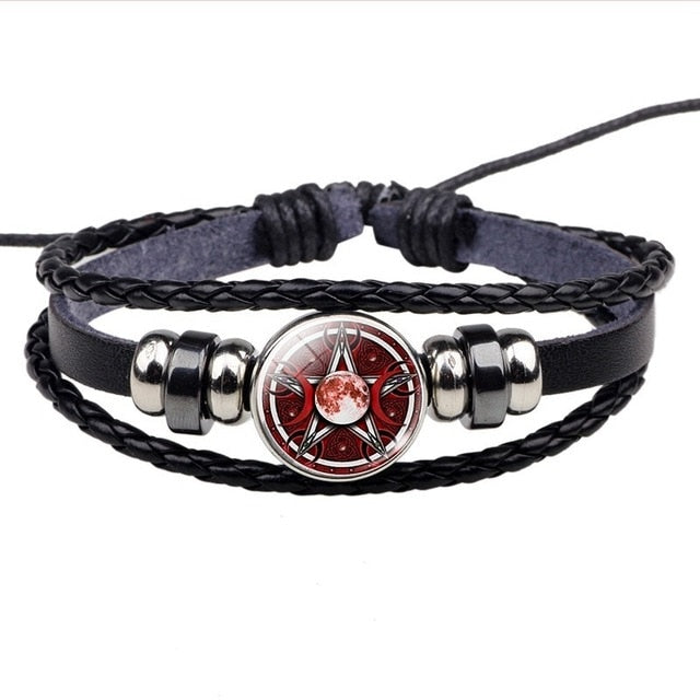 Pentagram Star bracelet with leather wrap