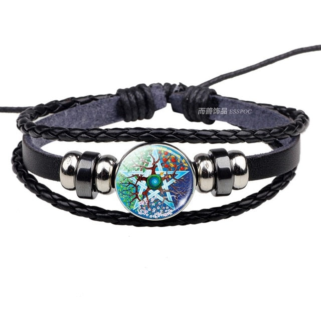 Pentagram Star bracelet with leather wrap